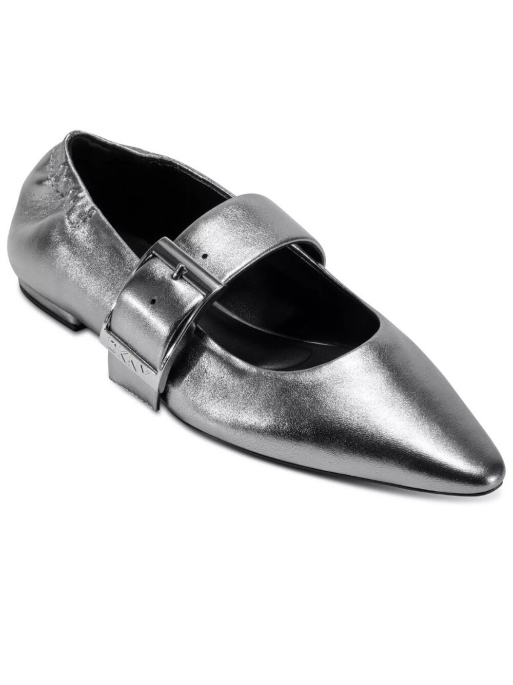 NWT New $139 DKNY Cormic Buckle Pointed Toe Flats In Nickel Size 6